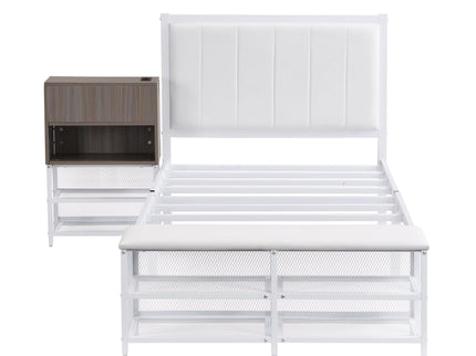 Platform Bed With 2 Tier Storage Shelves, Storage Cabinet