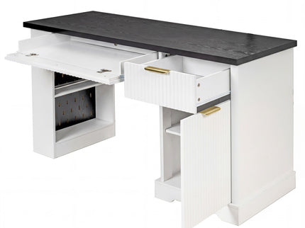 Modern Fluted Office Desk With Storage Cabinet