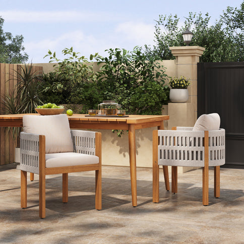 Outdoor Dining Chairs With Mix Rope Handles (Set of 2)