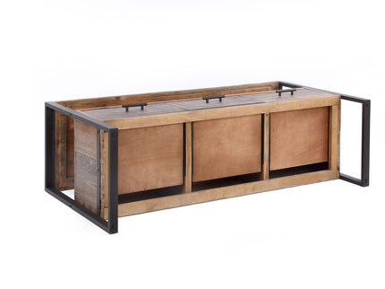 Reclaimed Wood Media TV Console Table With 3 Drarwer, Open Shelf - Antique Gray