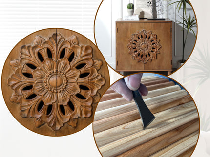 2 Door Accent Storage Cabinet With Floral Design, Sideboard For Living Room - Dark Brown