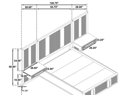 Moraga - Queen Wall Panel Storage Bed With Integrated Nightstands - Ash Brown