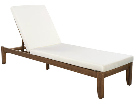 Adjustable Outdoor Patio Lounge Chair Chaise Lounge - Beige / Walnut