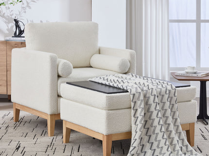 Oversized 360 Degree Swivel Barrel Accent Chair And Ottoman Set With Storage