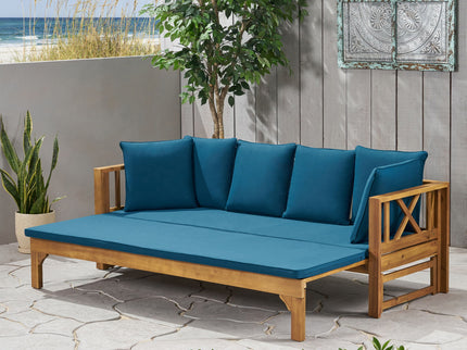 Outdoor Daybed With X-Shaped Panel Backrest And Armrests - Teak