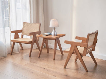 3 Piece Accent Chair Set And Matching End Table For Living Room - Natural