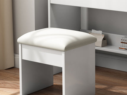 Fashion Vanity Desk With Mirror And Lights For Makeup, Hair Dryer Holder And Chair, Adjustable Lighting - White