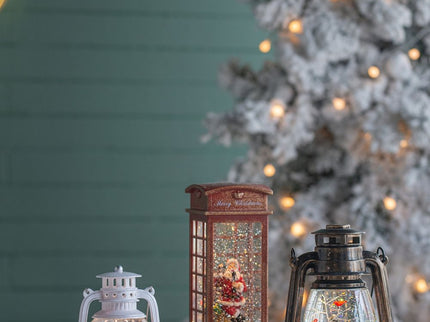 Christmas Plastic / Resin Lantern With Snowman & Tree LED / Water Spinning / 6 Hours Timer, 3*AA Batteries Required - White / Multi