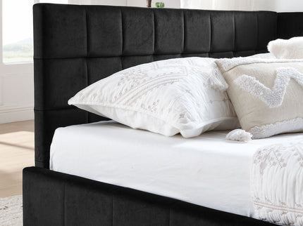 Mid-Century Storage Upholstered Tufted Bed Frame With Backrest And Armrests