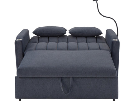 Convertible Sofa Bed Loveseat Sofa With Three USB Ports, Two Side Pockets, Two Cup Holders And 360° swivel Phone Holder For Living Room