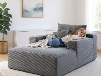 Convertible Chaise Lounge Chair With Wide Armrest & Throw Pillows