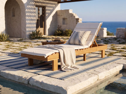 Chaise Lounge With Multi Fold Cushion, 3 Position Adjustable Backrest For Patio - Beige / Teak
