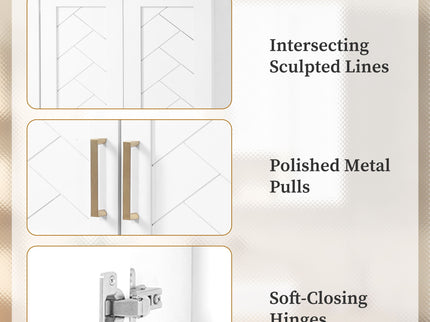Wall Mounted Medicine Cabinet With 5 Adjustable Shelves, Exquisite Carving - White