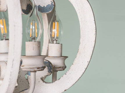 Farmhouse Chandelier, 6 Light Wood Chandelier Pendant Light Fixture With Adjustable Chain For Dining Room Living Room Entryway, Bulb Not Included