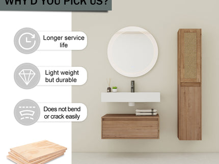 Contemporary Wall Mounted Bathroom Vanity With Resin Sink And 2 Side Cabinet - Imitative Oak