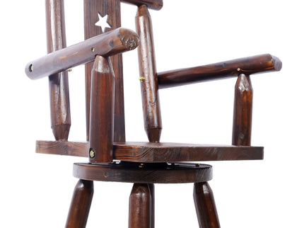 Rustic Tall Bistro Chair Decorative Star Backrest And Footrest, Fir Wood, 4 Foot - Brown
