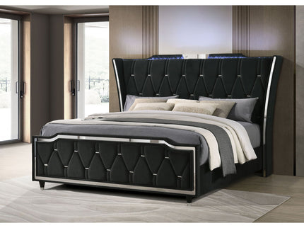 Mika - LED Upholstered Bed With Tufted Wingback Headboard And Ambient Lighting