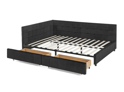 Mid-Century Storage Upholstered Tufted Bed Frame With Backrest And Armrests
