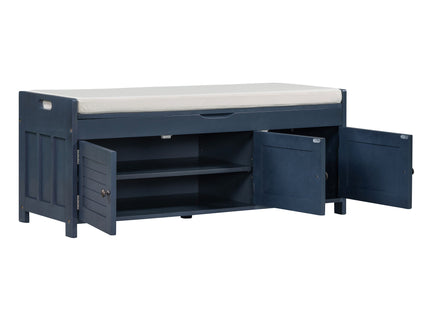 Storage Bench With 3 Shutter-Shaped Doors, Shoe Bench With Removable Cushion And Hidden Storage Space