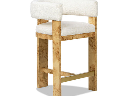 Vavona - Burl Upholstered Barrel Back Counter Height Bar Stool - Polar Off White