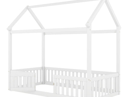 Wood House Bed With Fence And Door