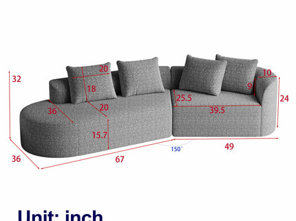 Upholstered Oversized Sectional Sofa, 4 Seater Extra Deep & Wide Seat Curved Cloud Couch With 4 Throw Pillows, Free Combination Living Room - Black