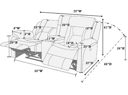 Modern Reclining Loveseat With Console, Cup Holders, Storage