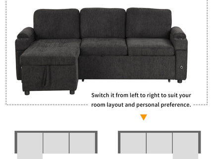 Convertible L Shaped Sofa Couch With Storage, Cup Holders, USB Ports