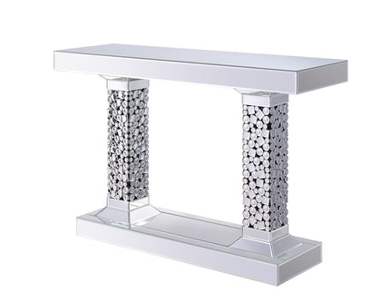 Lachina - Glam Mirrored Faux Gems Console Table - Silver