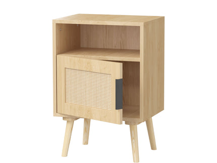 Nightstand, Side Table With Door And Open Shelf For Bedroom - Oak