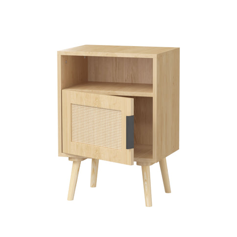 Nightstand, Side Table With Door And Open Shelf For Bedroom - Oak
