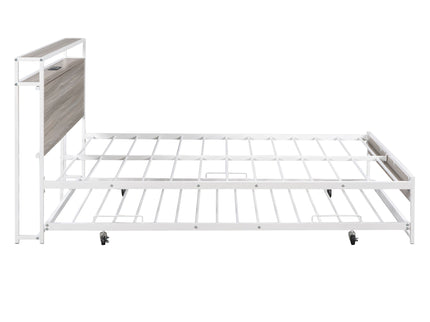 Platform Bed Frame With Trundle, USB Ports And Slat Support, No Box Spring Needed