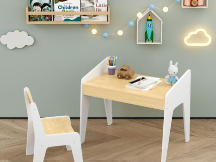 Table Set With 1 Chair, Children Study Table For Ages 2 - 8 - White