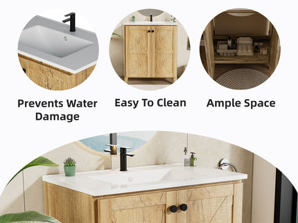 Folding Floor Cabinet With Ceramic Sink, Space Saving