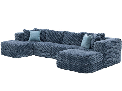 Modular Sectional Sofa, Boneless Couch With 2 Movable Ottomans