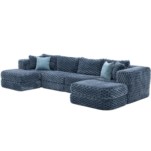 Modular Sectional Sofa, Boneless Couch With 2 Movable Ottomans