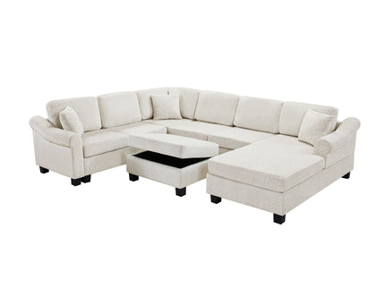 Contemporary U - Shaped Sectional Sofa With Movable Storage Ottoman