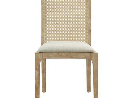 Dining Chair With Synthetic Cane Back And Upholstered Seat (Set of 2) - Natural