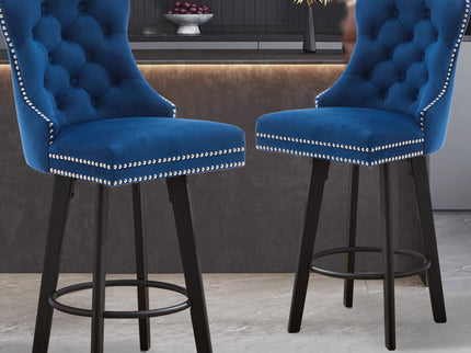 Swivel Bar Stools With Button Tufted Design And Rivet Trim