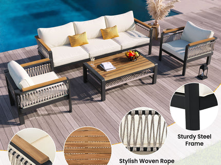 4 Pieces Outdoor Sectional Sofa Set 5 Person Patio Seating Group Outdoor Conversation Set With Cushions And A Coffee Table For Patios