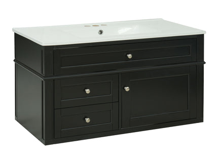 Modern Wall Mounted Floating Cabinet With Double Drawer And Sink