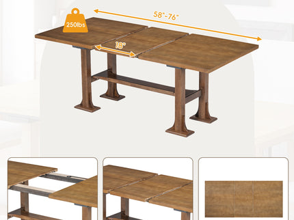 Topmax - 6 Piece Farmhouse Extendable Dining Table Set Trestle Kitchen Table Set With Removable Leaf And Upholstered Dining Chair And Bench For Dining Room