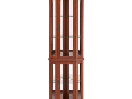 Corner Curio Cabinet With Lights, Adjustable Tempered Glass Shelves, Mirrored Back, Display Cabinet (E26 Light Bulb Not Included) - Walnut