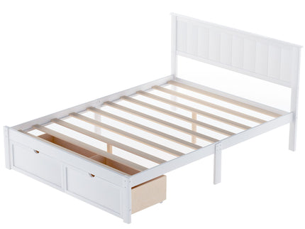 Full Size Platform Bed With Under Bed Drawers - White