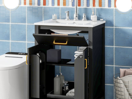 Bathroom Vanity Combo With Ceramic Sink, Luxurious Space-Saving Vanity, 2 Soft Close Doors