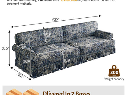 Luxuriously Comfortable Cloud Couch Sofa With Elegant Rolled Arms & Pleated Skirt Design