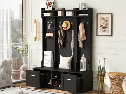 5 In 1 Entryway Bench With Coat Rack, 7 Sturdy Hooks, 2 Spacious Drawers And Adjustable Shelves