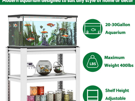 Stylish Metal rium Stand For 20 - 30 Gallon Tanks, 3 Tier Adjustable Shelf