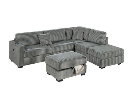 3 Piece Sectional Sofa With Reversible Chaise And USB Storage Ottoman