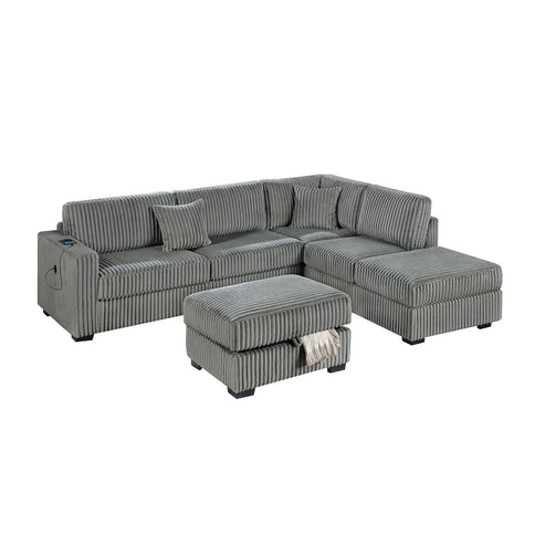 3 Piece Sectional Sofa With Reversible Chaise And USB Storage Ottoman